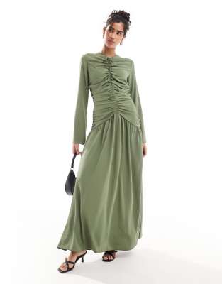 FhyzicsShops under ruched front maxi dress in khaki