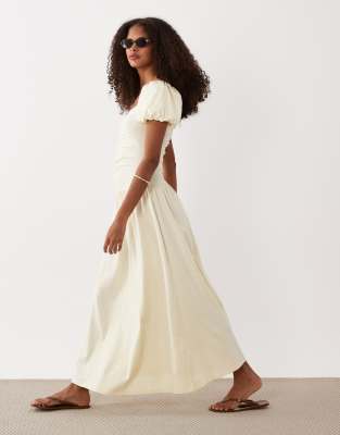 ASOS DESIGN ruched front midi tea dress in buttermilk