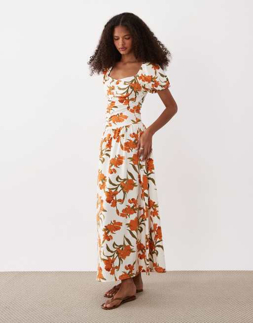 ASOS DESIGN ruched front midi tea dress in floral print, 2 of 4