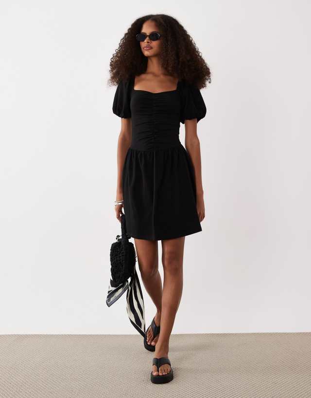 black mini day dress ASOS Design - Ruched Front - Women - Cotton/Spandex - 4 US and more. coquette The Little Black Dress's Cup Size:C
