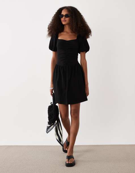 ASOS DESIGN ruched front mini tea dress in black - view 1