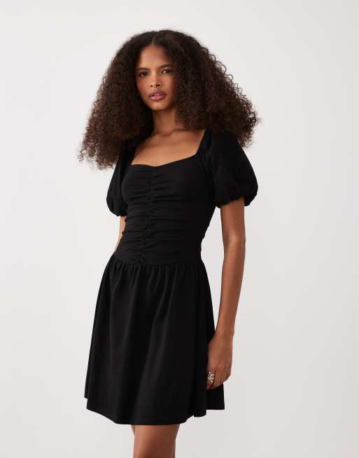 ASOS DESIGN ruched front mini tea dress in black, 2 of 4