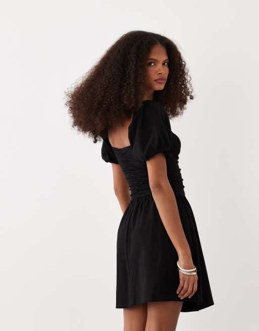 ASOS DESIGN ruched front mini tea dress in black, 4 of 4