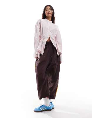 Asos Design Ruched Front Open Back Shirt In Multi