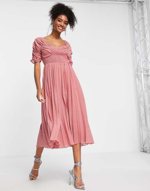 Asos pink shop pleated dress