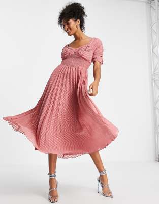 Asos design shirred pleated best sale midi dress