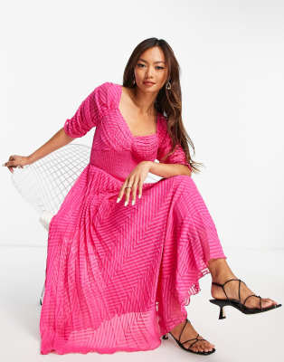 asos pink pleated midi dress