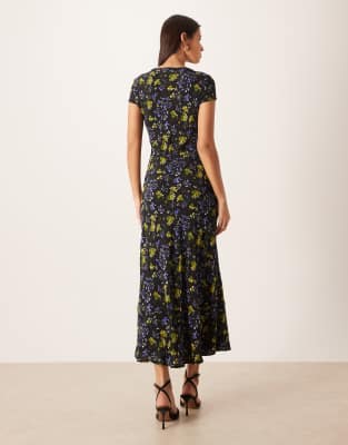Asos Design Ruched Front Puff Sleeve Maxi Dress In Black