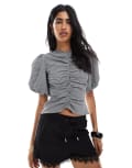 [ASOS DESIGN] ASOS DESIGN ruched front puff sleeve top in gingham-Multi 8 Gingham