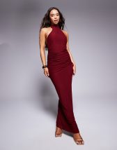 Topshop halter neck maxi dress in red boutique print