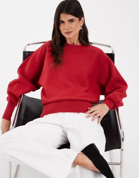 ASOS DESIGN ruched hem batwing jumper in red - view 1