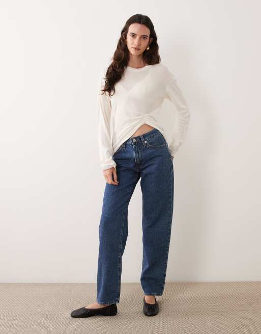 ASOS DESIGN ruched hem long sleeve t-shirt in ecru, 2 of 4