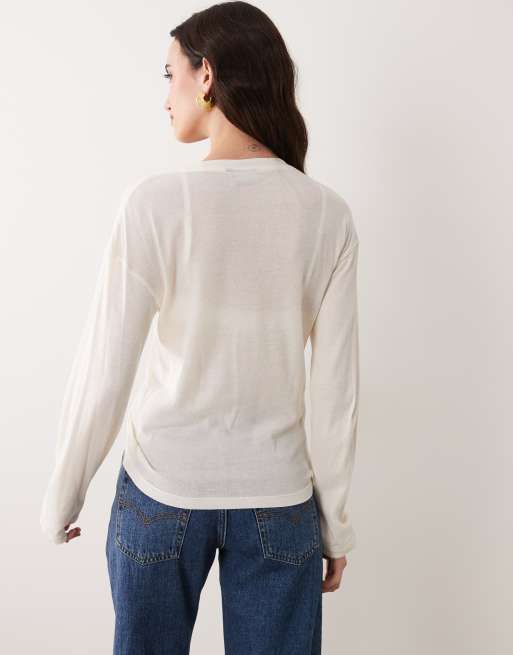 ASOS DESIGN ruched hem long sleeve t-shirt in ecru, 3 of 4