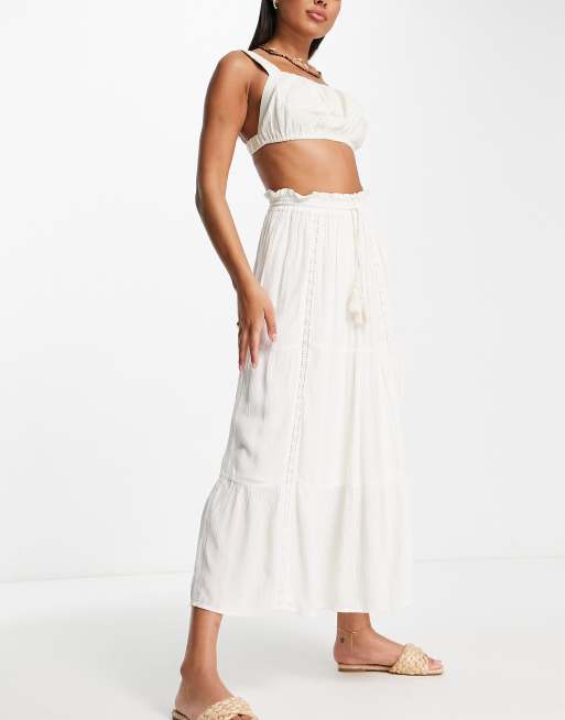 ASOS DESIGN ruched linen bralet in oat