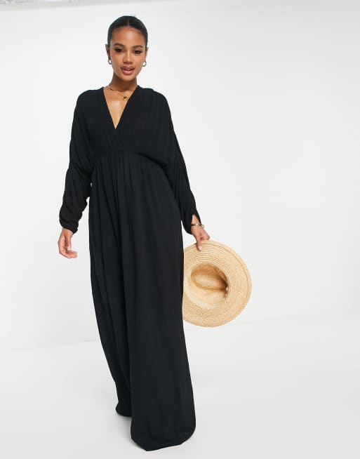 Black long sleeve hot sale plunge maxi dress