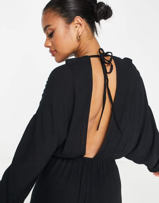 ASOS DESIGN ruched long sleeve plunge crinkle beach maxi dress in | ASOS