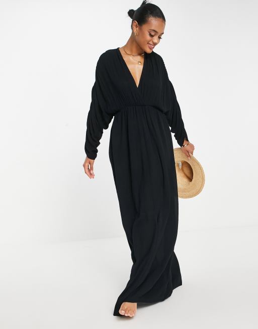 Long sleeve plunge outlet vintage print maxi dress