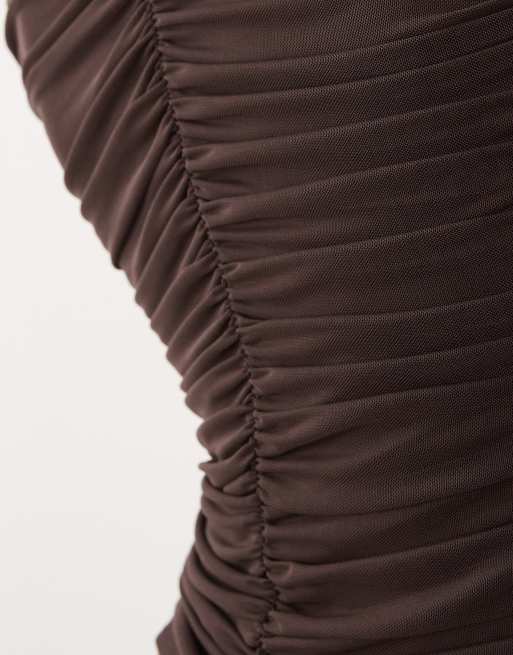 ASOS DESIGN ruched long sleeve top in chocolate, 4 of 4