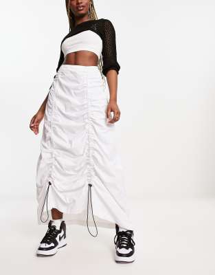 Asos Design Ruched Maxi Cargo Skirt In White