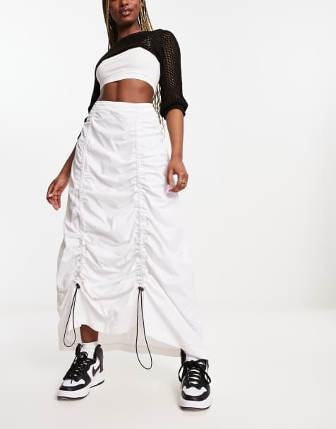 ASOS DESIGN ruched maxi cargo skirt in white - view 1