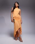 [ASOS DESIGN] ASOS DESIGN ruched maxi dress with hi lo hem in apricot-Orange 14 Apricot