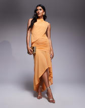 River Island sequin crochet maxi dress in gold