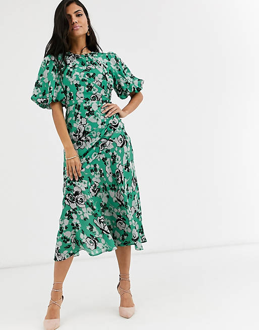 ASOS DESIGN ruched maxi dress with puff sleeve in floral print