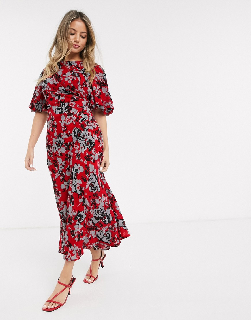 ASOS DESIGN ruched maxi dress with puff sleeve in floral print-Multi