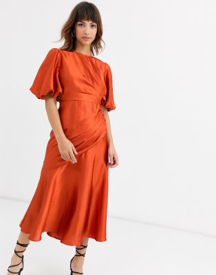 ruched maxi dress with sleeves