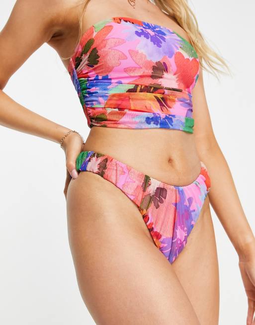 ASOS DESIGN ruched mesh bikini in abstract floral print