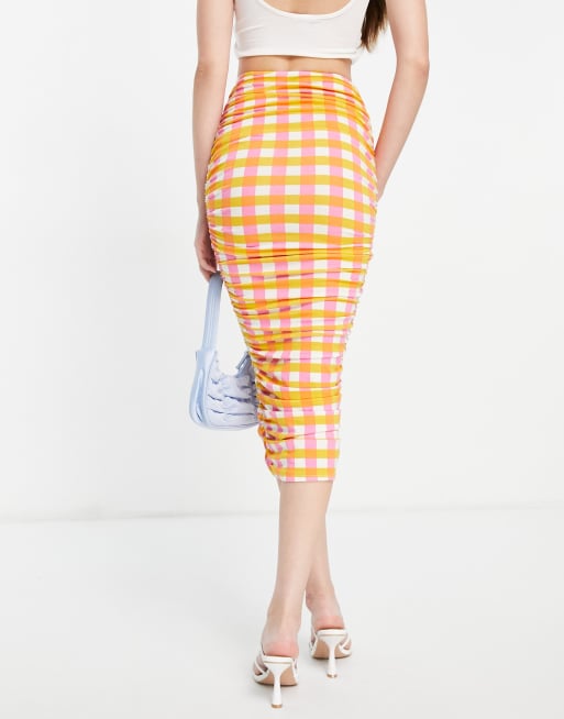 ASOS DESIGN ruched midaxi skirt in gingham print part of a set