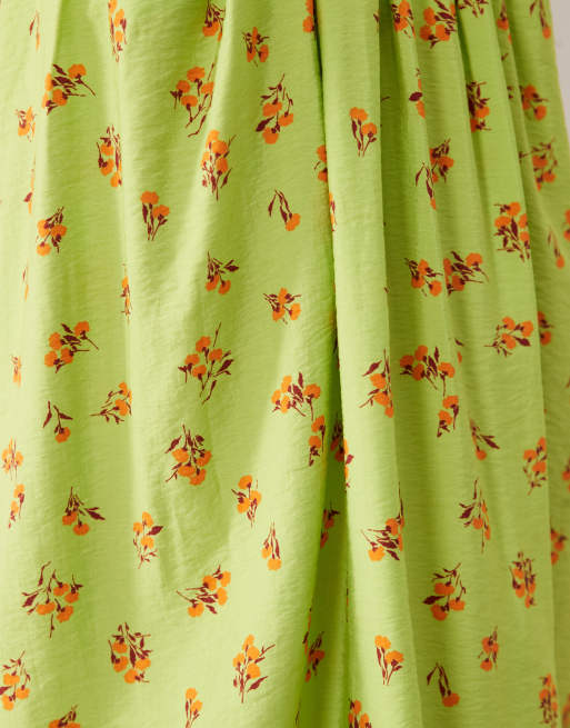 ASOS DESIGN ruched neck mini sundress in green floral print performance fabric, 3 of 4