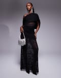 [ASOS DESIGN] ASOS DESIGN ruched off shoulder maxi dress with lace inserts in black XS Black