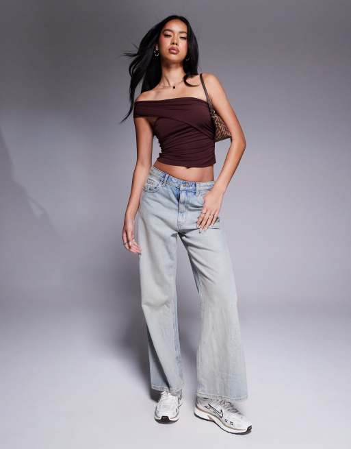 ASOS DESIGN ruched one shoulder top in brown, 4 of 4