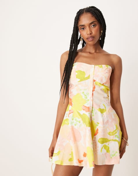 ASOS DESIGN ruched panel bandeau mini dress in aussie print - view 1