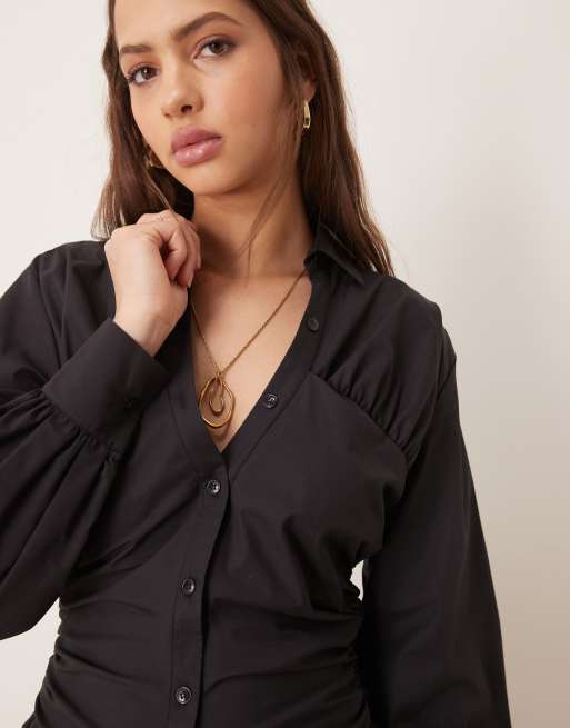 ASOS DESIGN ruched panel mini shirt dress in black