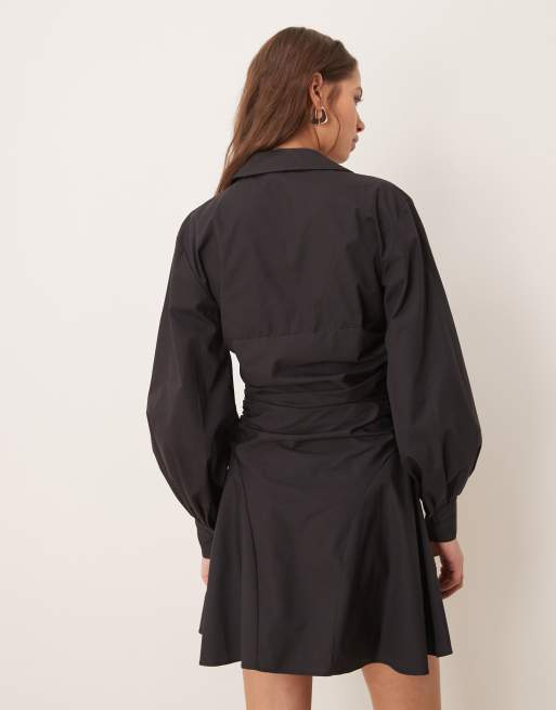 ASOS DESIGN ruched panel mini shirt dress in black