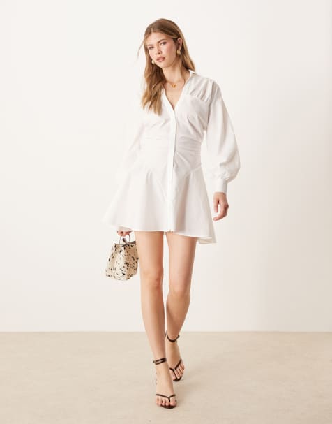 ASOS DESIGN ruched panel mini shirt dress in white - view 1