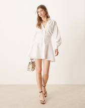 ASOS DESIGN ruched panel mini shirt dress in white