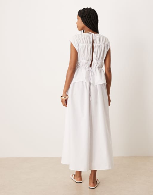 ASOS DESIGN ruched panelled maxi dress in white, 3 of 4