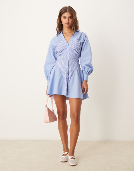 ASOS DESIGN ruched pannel mini shirt dress in stripe mix