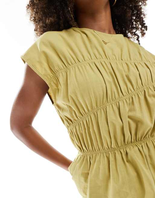 ASOS DESIGN ruched piping detail sleeveless top in khaki