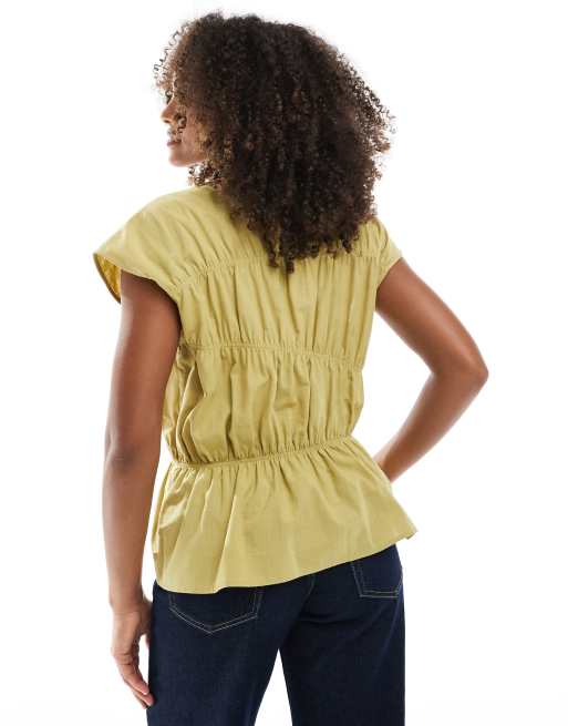 ASOS DESIGN ruched piping detail sleeveless top in khaki
