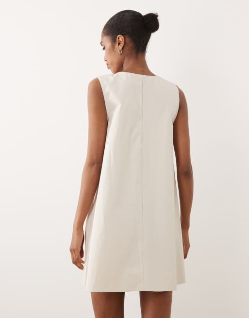 ASOS DESIGN ruched plunge barrel mini dress in stone, 3 of 4