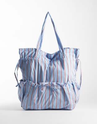 Asos Design Ruched Pocket Tote Bag In Blue