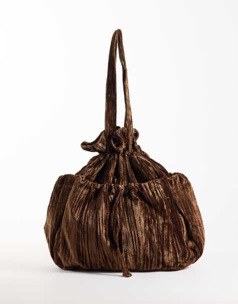 ASOS DESIGN ruched pocket tote bag in chocolate velvet - view 1