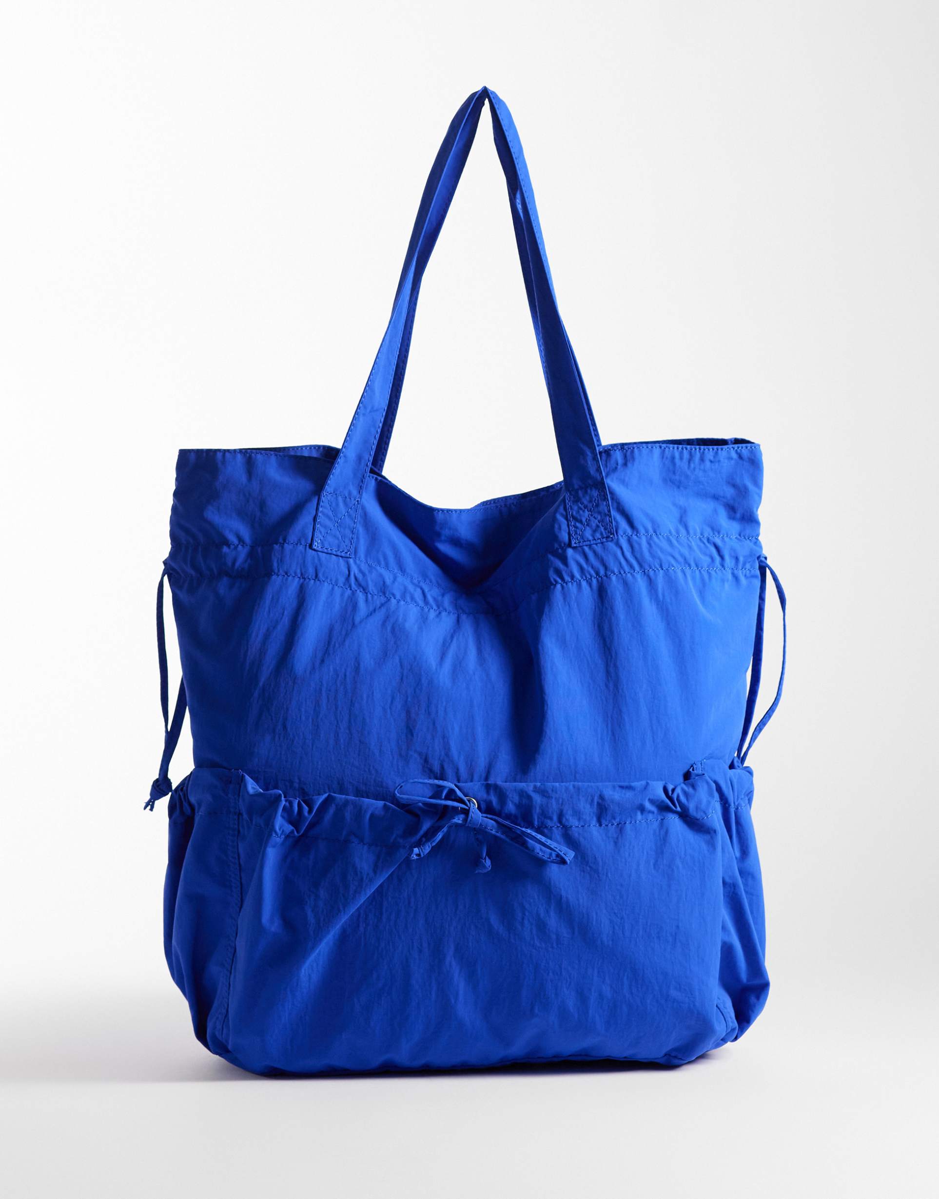 asos design ruched pocket tote bag in cobalt blue