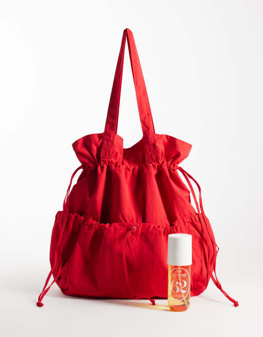 ASOS DESIGN ruched pocket tote bag in red, 2 of 4