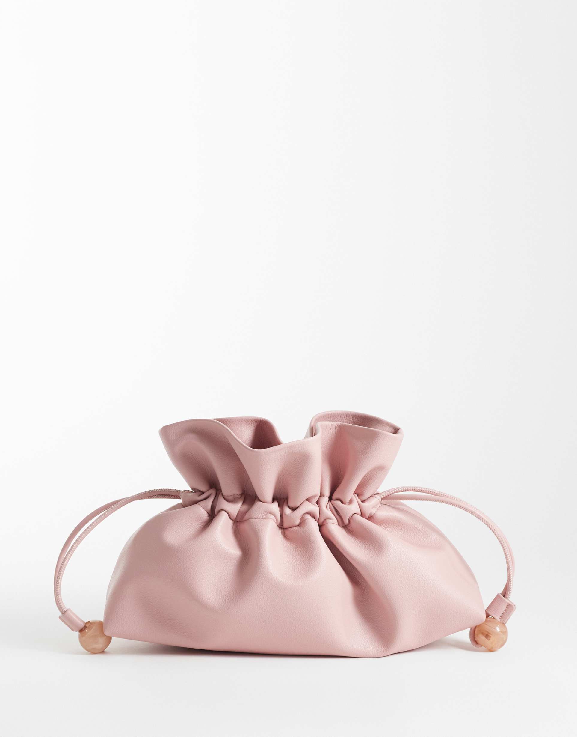 asos design ruched resin ball pouch clutch bag with detachable shoulder strap in light pink