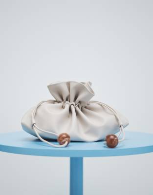 Asos Design Ruched Resin Ball Pouch Clutch Bag With Detachable Shoulder Strap In Neutral